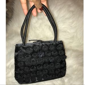 Gorgeous Vintage Black Satin Flowers Small Handbag